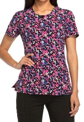 Infinity By Cherokee Berry Berry Floral Print Scrub Tops | Scrubs & Beyond