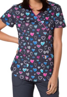 Code Happy True To Your Heart Print Scrub Tops With Certainty | Scrubs ...