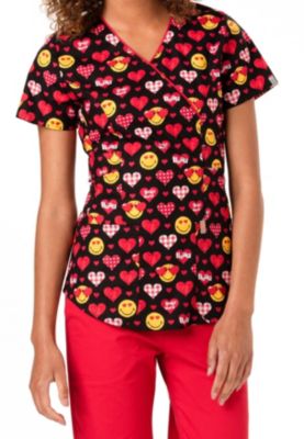 Code Happy Valentines Day Smiley World Print Scrub Tops With Certainty ...