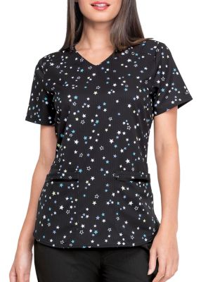 Elle Simply Stars Print V Neck Scrub Top Scrubs Beyond