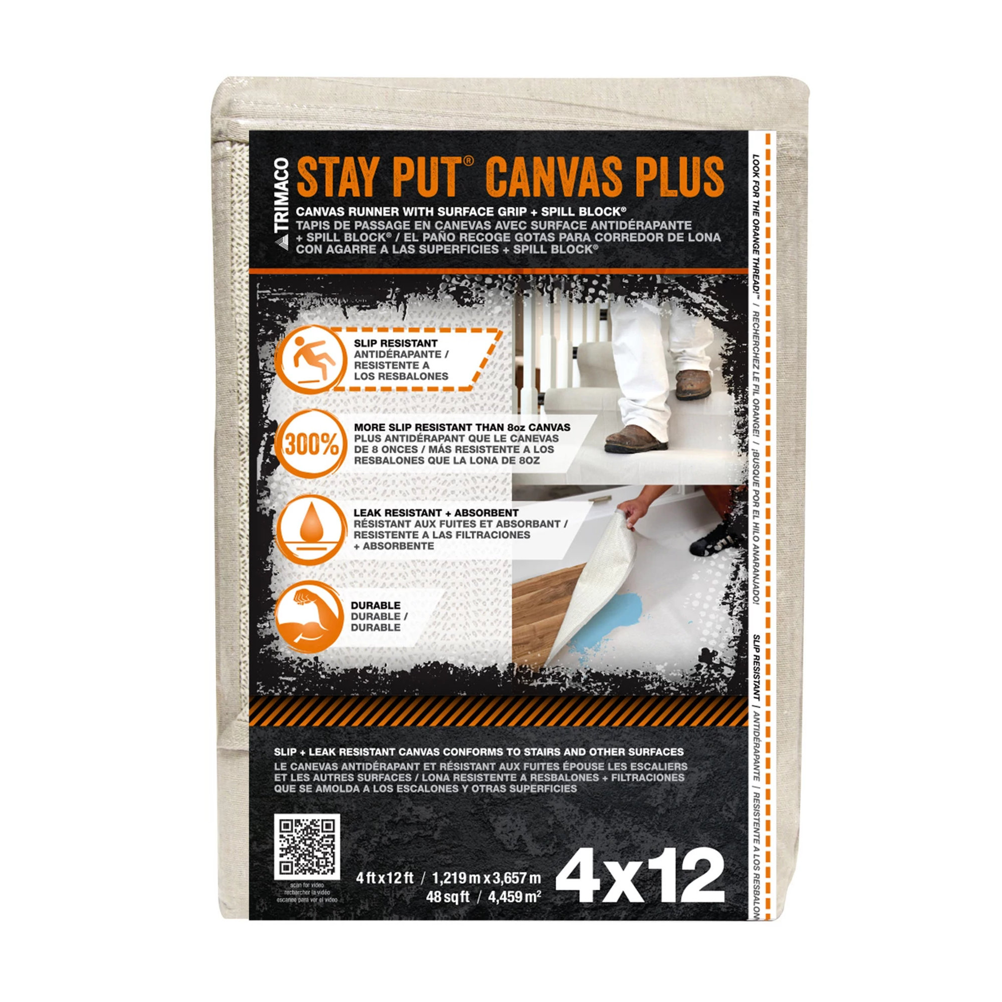 6-feet x 8-feet Stay Put Canvas Plus Drop Cloth with Slip Resistant and Leak Protection backing 