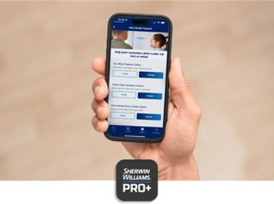 A smart phone showcasing the Pro Color Toolkit featured in the Sherwin-Williams PRO+ App.