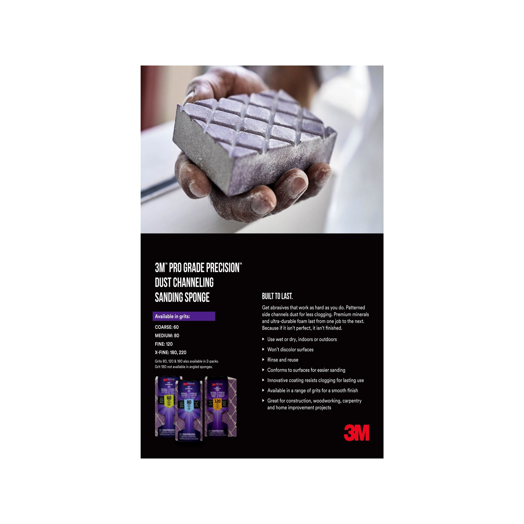 3M Pro Grade Precision Dust Channeling Sanding Block Sponge