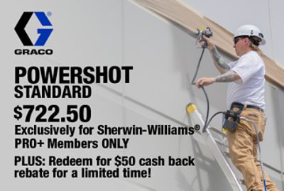 Graco Powershot Standard $722.50 Exclusively for Sherwin-Williams PRO+ Members Only. Plus: Redeem for $50 cash back rebate for a limited time!