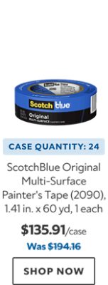 ScotchBlue Original Multi-Surface Painter's Tape (2090), 1.4 in. x 60 yd, 1 each. Case Quantity: 24. $135.91. Was $194.16. Shop now.