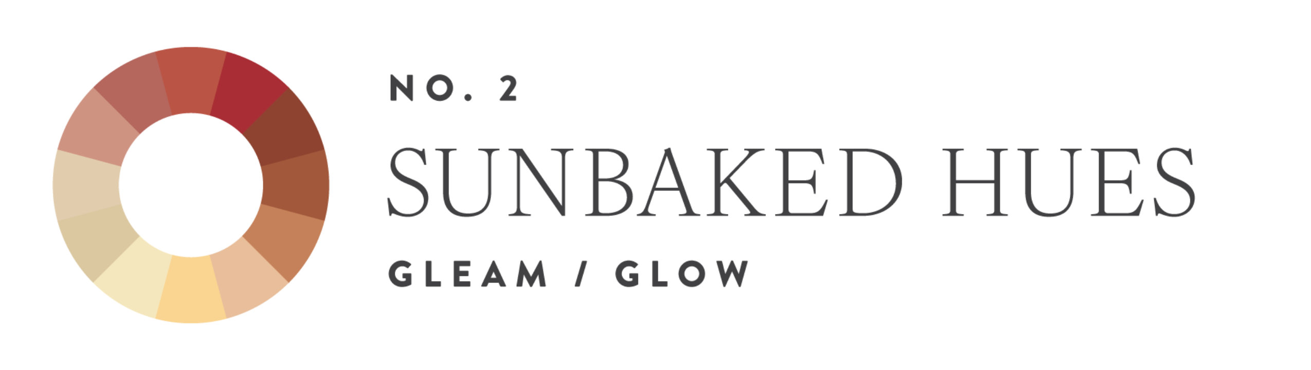 Colormix 2026 Trend 2: Sunbaked Hues. A circular palette divided into eight segments featuring warm, earthy tones such as terracotta, rust, ochre, and beige. 