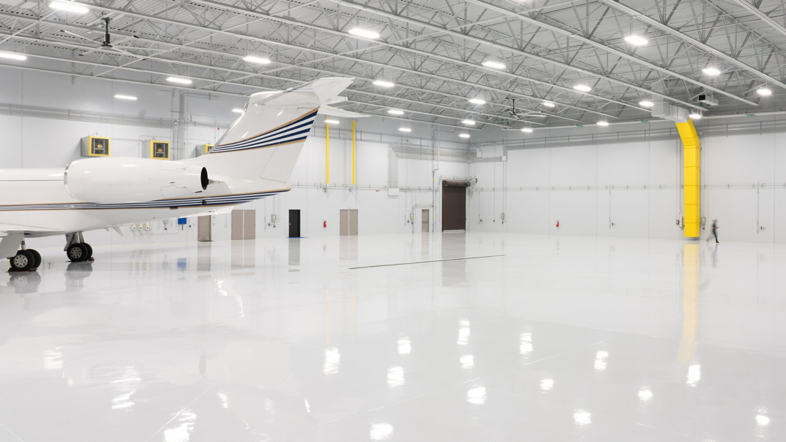 Atlantic Aviation hangar with polished epoxy floor finish
