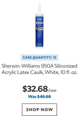 Sherwin-Williams 950A Siliconized Acrylic Latex Caulk, White, 10 fl. oz. Case Quantity: 12. $32.68. Was $46.68. Shop now.