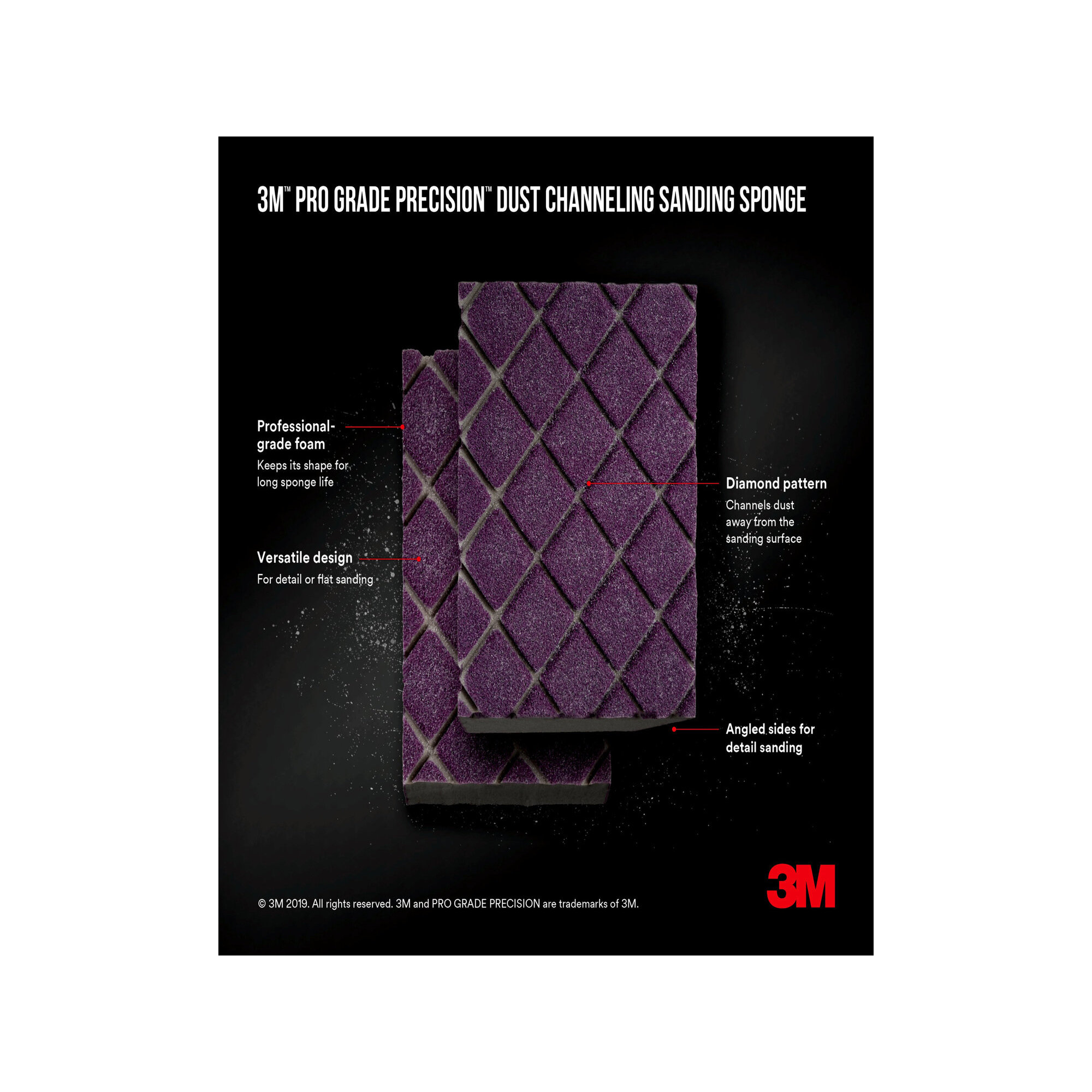 3M Pro Grade Precision Dust Channeling Sanding Block Sponge