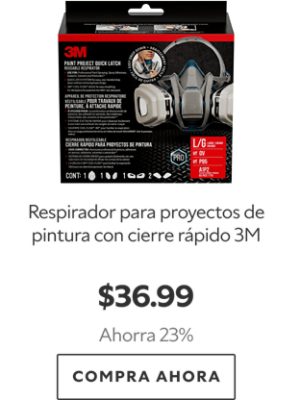 Respirador para proyectos de pintura con cierre rápido 3M. $36.99. Ahorra 23%. Compra ahora.