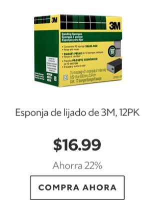 Esponja de lijado de 3M, 12PK. $16.99. Ahorra 22%. Compra ahora.