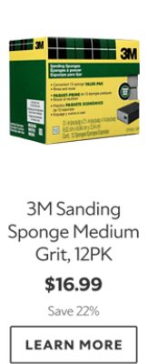 3M Sanding Sponge Medium Grit, 12PK. $16.99. Save 22%. Learn more.