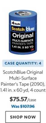 ScotchBlue Original Multi-Surface Painter's Tape (2090), 1.41 in. x 60 yd. Case Quantity: 4. $75.57. Was $107.96. Shop now.