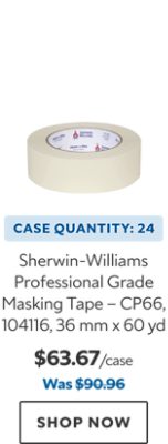 Sherwin-Williams Professional Grade Masking Tape - CP66, 36 mm x 60 yd. Case Quantity: 24. $63.57. Was $90.96. Shop now.