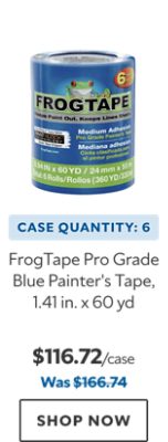 FrogTape Pro Grade Blue Painter's Tape, 1.41 in. x 60 yd. $116.72. Case Quantity: 6. Was $166.74. Shop now.