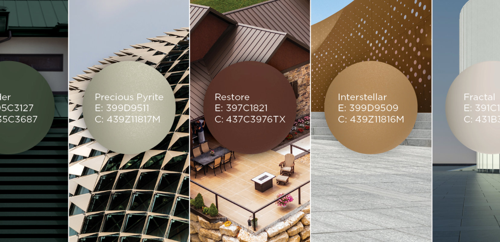 4 Color swatches that coordinate with Ancient Marble, a tone of green, champagne, burgandy, gold, and a neutral
