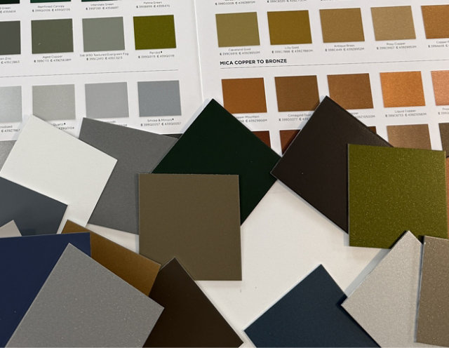 color card and samples on table