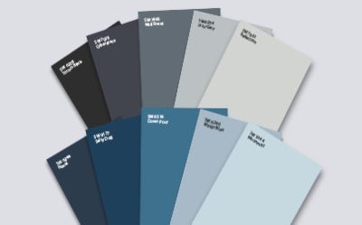Sherwin-Williams Color Chips fanned out from dark to light.