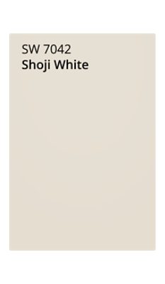 Shoji White (SW 7042) color swatch. An off-white color with grey undertones.