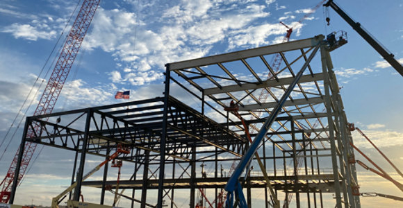 Steel building being erected