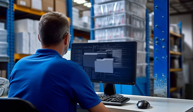 Person using a computer to search a database.