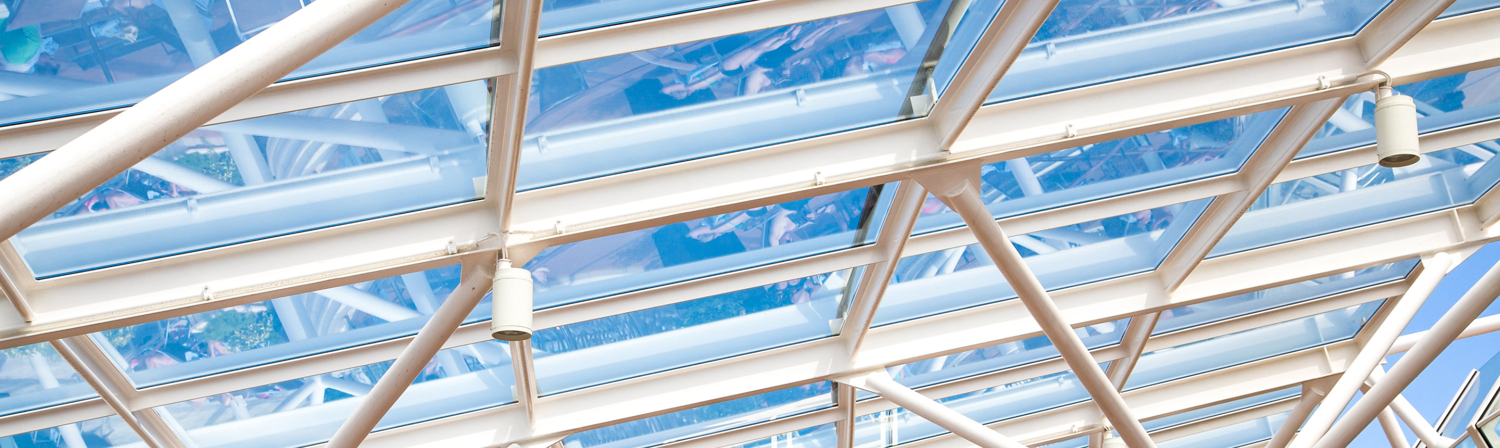 Glass Atrium Roof Supported by White Steel