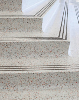 Terrazzo floor and stairs at a school