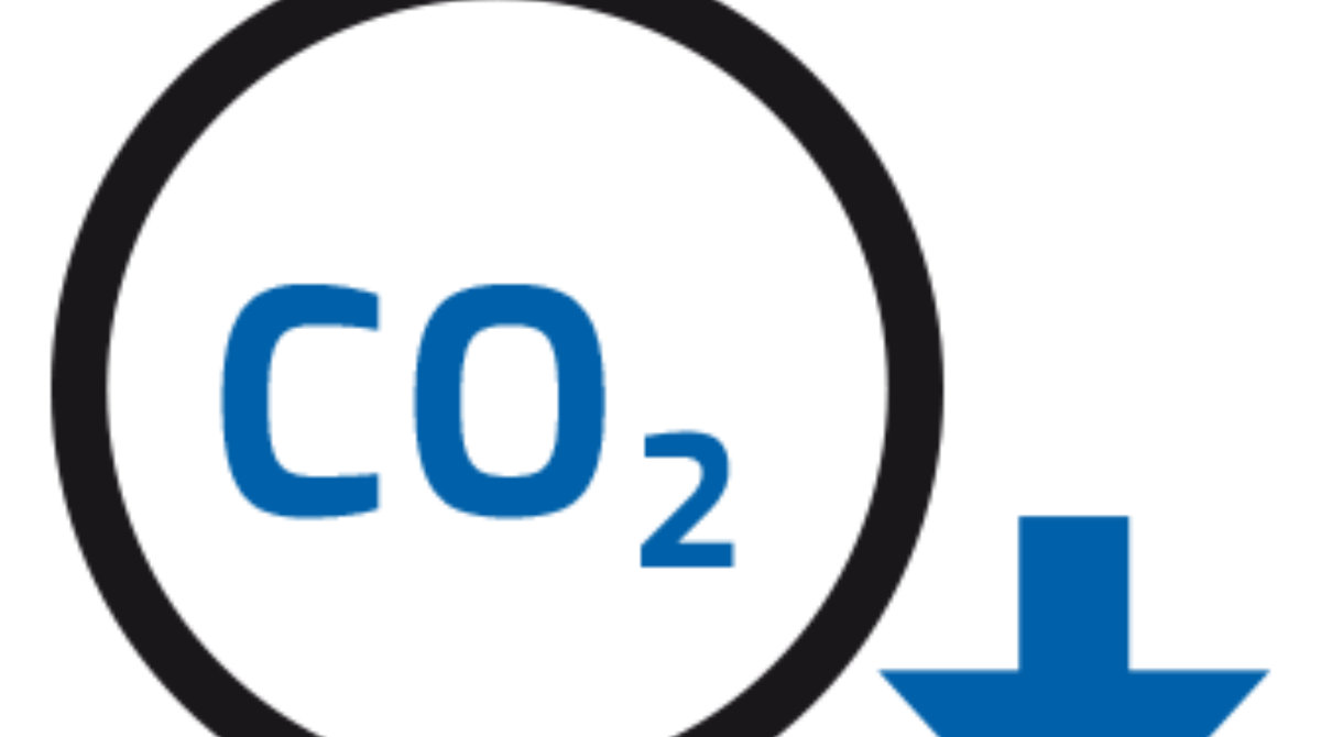 Icon of a CO2 bubble with an arrow pointing down to indicate reduce carbon footprint