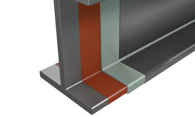 Illustrated steel beam with Firetex FX9502 protection