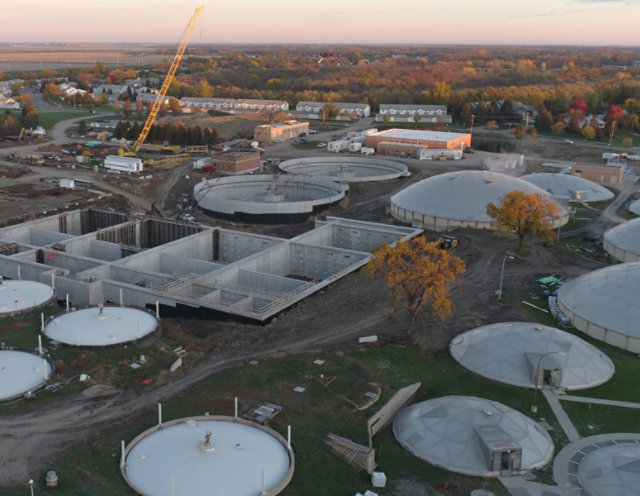 Water treatment facility with white domes 