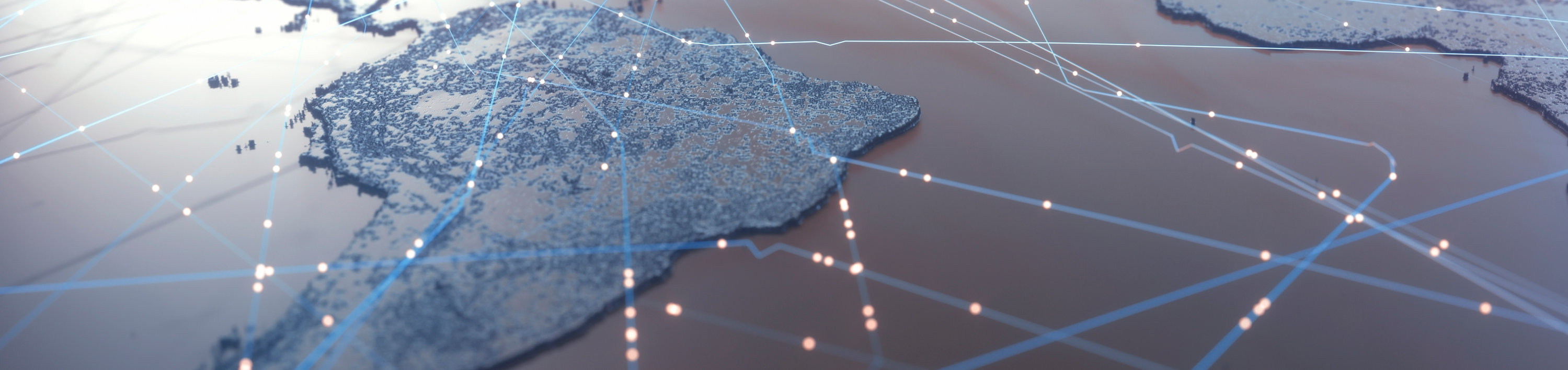 A map of the world with criss crossing lines representing international trade