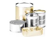 gold and clear bodies and ends of food various cans