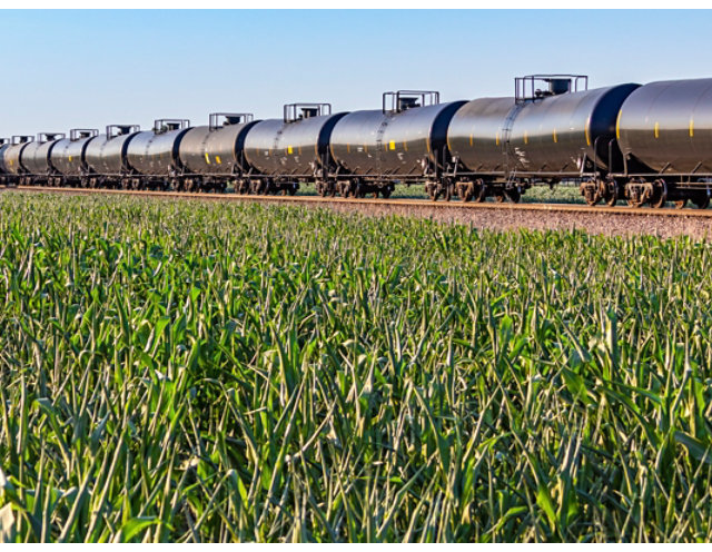 Train with railcars with protective coatings.