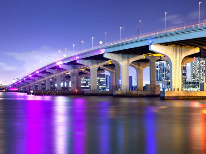 Colorful lights on a bridge