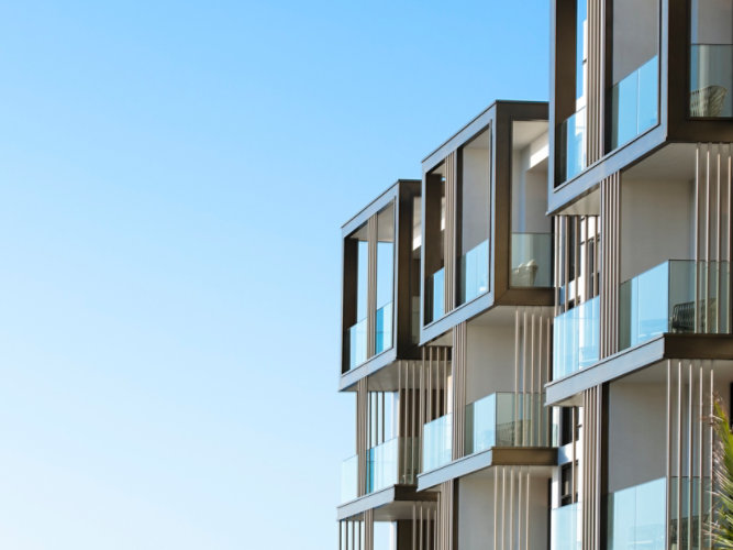 Apartment building with large windows