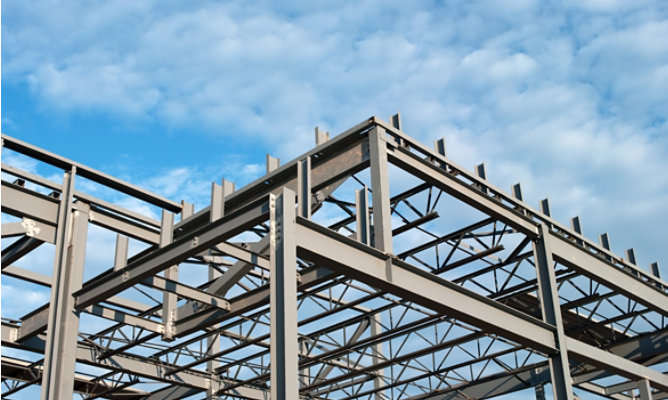 The steel framing of a structure
