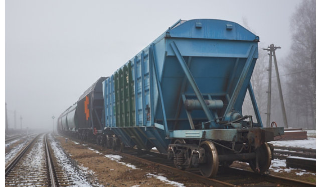 Freight car on track with snow