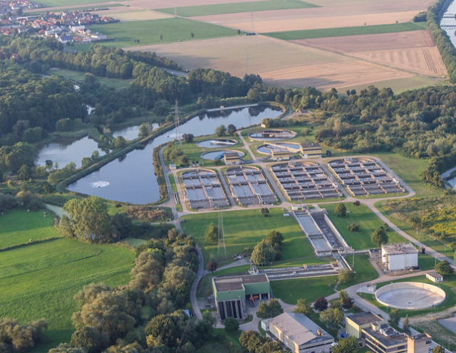 Wastewater treatment plant near a river