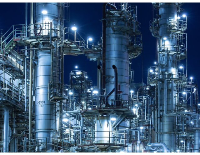 An oil & gas refinery at night
