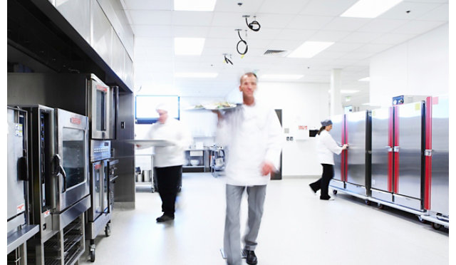 Commercial kitchen with resinous flooring