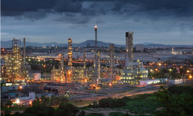An oil and gas refinery