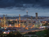 An oil refinery at night