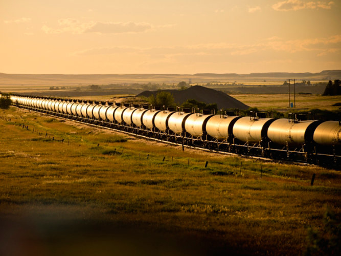 A line of tanker cars on the tracks