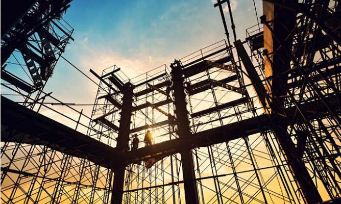 Steel frame of a building under construction