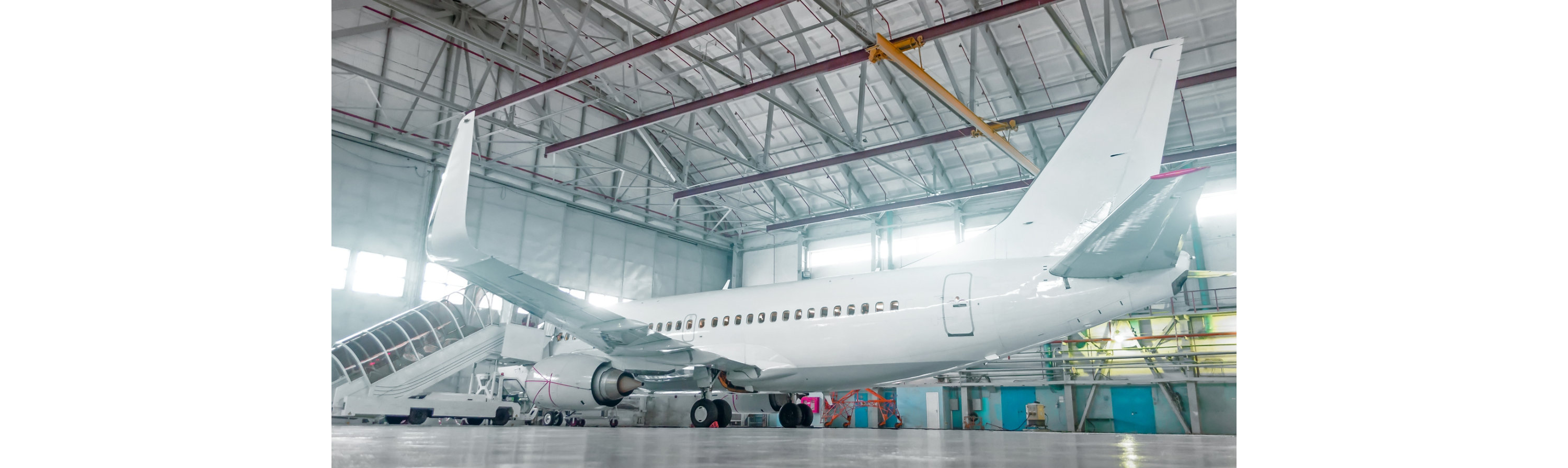 Commercial airplane in hangar