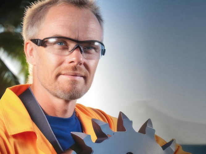 Male in safety glasses and overalls
