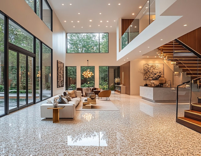 hospitality center with terrazzo floors