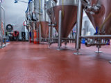 red resinous floor of brewery