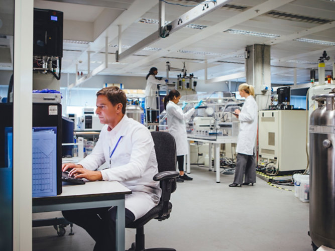 Medical science professionals working in a laboratory
