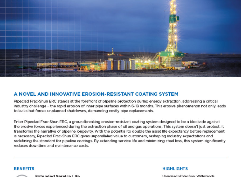 First page of Pipeclad Frac-Shun ERC brochure